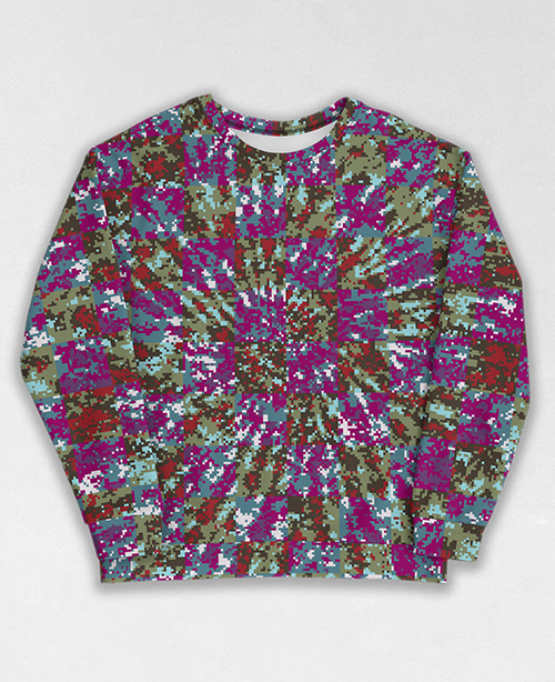 Tie-Dye-Camo Sweatshirt #0444. All over print, precision-cut, and hand-sewn. Super comfortable poly-cotton blend original Digital Camouflage designs by Dan Ellis vague.paris