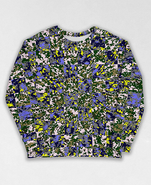 Tie-Dye-Camo Sweatshirt #0452. All over print, precision-cut, and hand-sewn. Super comfortable poly-cotton blend original Digital Camouflage designs by Dan Ellis vague.paris