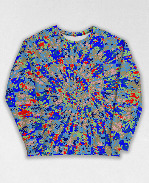 Tie-Dye-Camo Sweatshirt #0453. All over print, precision-cut, and hand-sewn. Super comfortable poly-cotton blend original Digital Camouflage designs by Dan Ellis vague.paris