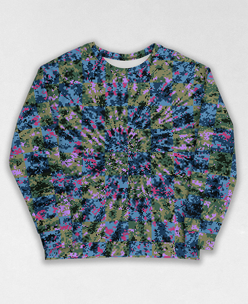 Tie-Dye-Camo Sweatshirt #0454. All over print, precision-cut, and hand-sewn. Super comfortable poly-cotton blend original Digital Camouflage designs by Dan Ellis vague.paris