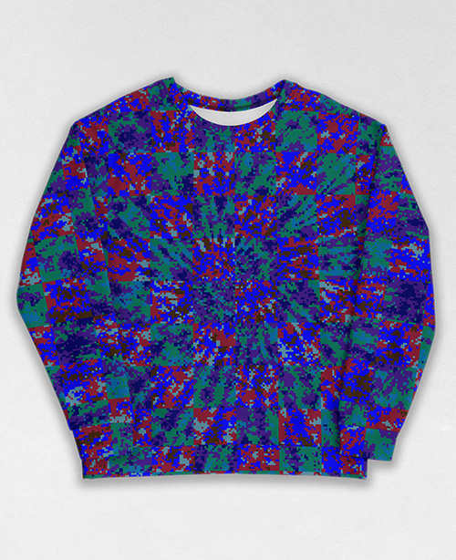 Tie-Dye-Camo Sweatshirt #0456. All over print, precision-cut, and hand-sewn. Super comfortable poly-cotton blend original Digital Camouflage designs by Dan Ellis vague.paris