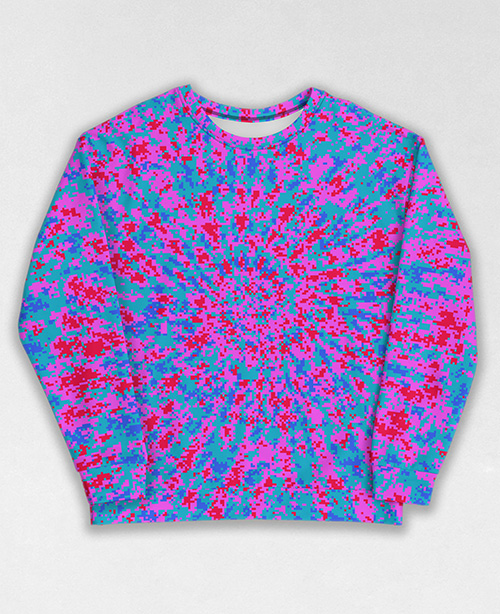 Tie-Dye-Camo Sweatshirt #0460. All over print, precision-cut, and hand-sewn. Super comfortable poly-cotton blend original Digital Camouflage designs by Dan Ellis vague.paris