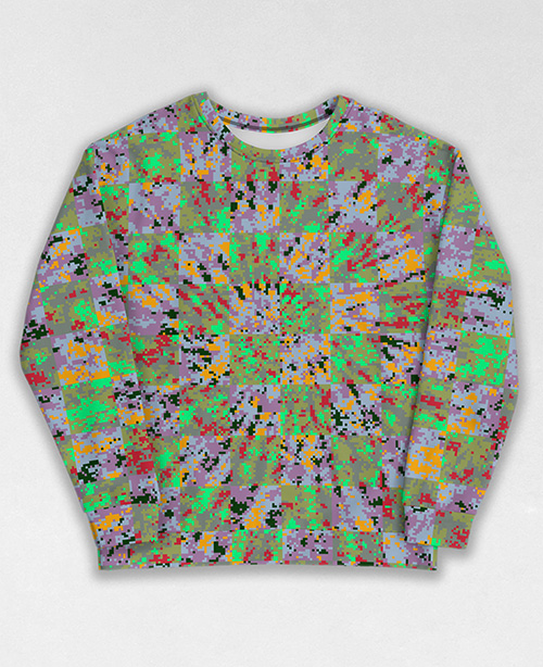 Tie-Dye-Camo Sweatshirt #0468. All over print, precision-cut, and hand-sewn. Super comfortable poly-cotton blend original Digital Camouflage designs by Dan Ellis vague.paris