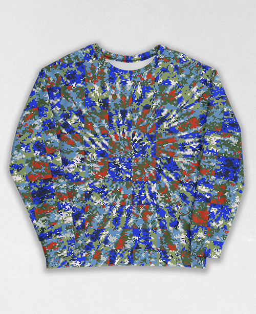 Tie-Dye-Camo Sweatshirt #0469. All over print, precision-cut, and hand-sewn. Super comfortable poly-cotton blend original Digital Camouflage designs by Dan Ellis vague.paris