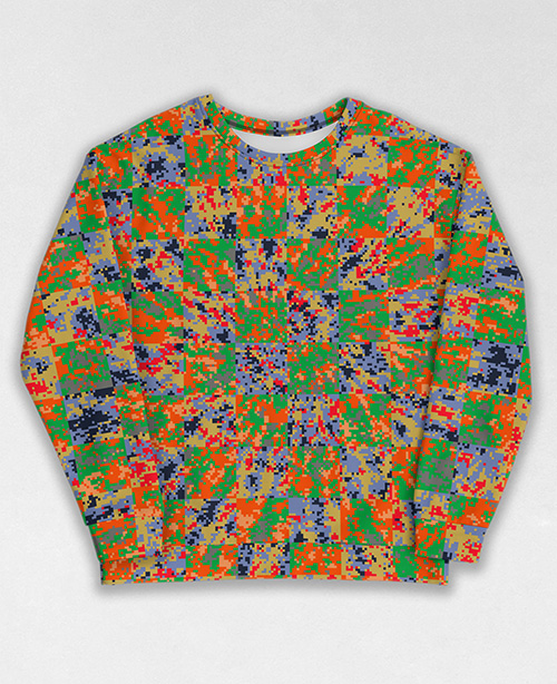 Tie-Dye-Camo Sweatshirt #0472. All over print, precision-cut, and hand-sewn. Super comfortable poly-cotton blend original Digital Camouflage designs by Dan Ellis vague.paris