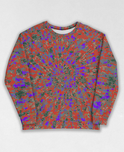 Tie-Dye-Camo Sweatshirt #0478. All over print, precision-cut, and hand-sewn. Super comfortable poly-cotton blend original Digital Camouflage designs by Dan Ellis vague.paris