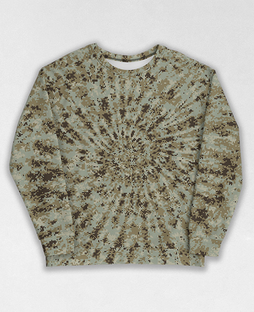 Tie-Dye-Camo Sweatshirt #0479. All over print, precision-cut, and hand-sewn. Super comfortable poly-cotton blend original Digital Camouflage designs by Dan Ellis vague.paris