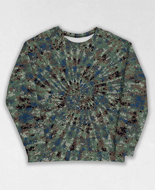 Tie-Dye-Camo Sweatshirt #0482. All over print, precision-cut, and hand-sewn. Super comfortable poly-cotton blend original Digital Camouflage designs by Dan Ellis vague.paris