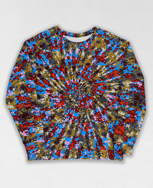 Tie-Dye-Camo Sweatshirt #0485. All over print, precision-cut, and hand-sewn. Super comfortable poly-cotton blend original Digital Camouflage designs by Dan Ellis vague.paris