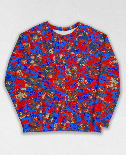 Tie-Dye-Camo Sweatshirt #0489. All over print, precision-cut, and hand-sewn. Super comfortable poly-cotton blend original Digital Camouflage designs by Dan Ellis vague.paris