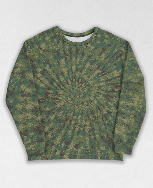 Tie-Dye-Camo Sweatshirt #0500. All over print, precision-cut, and hand-sewn. Super comfortable poly-cotton blend original Digital Camouflage designs by Dan Ellis vague.paris