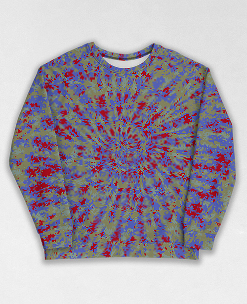 Tie-Dye-Camo Sweatshirt #0507. All over print, precision-cut, and hand-sewn. Super comfortable poly-cotton blend original Digital Camouflage designs by Dan Ellis vague.paris