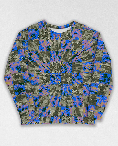 Tie-Dye-Camo Sweatshirt #0512. All over print, precision-cut, and hand-sewn. Super comfortable poly-cotton blend original Digital Camouflage designs by Dan Ellis vague.paris