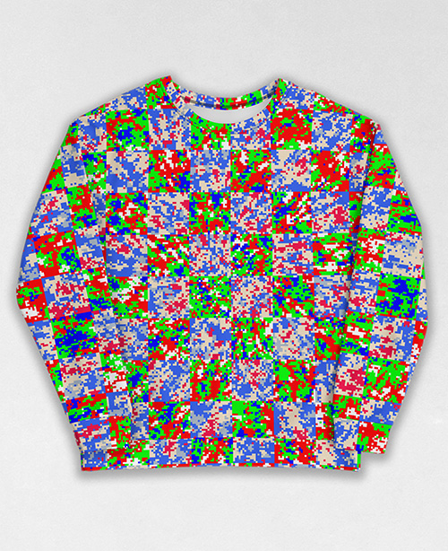 Tie-Dye-Camo Sweatshirt #0519. All over print, precision-cut, and hand-sewn. Super comfortable poly-cotton blend original Digital Camouflage designs by Dan Ellis vague.paris