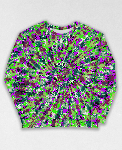 Tie-Dye-Camo Sweatshirt #0520. All over print, precision-cut, and hand-sewn. Super comfortable poly-cotton blend original Digital Camouflage designs by Dan Ellis vague.paris