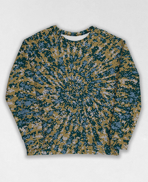 Tie-Dye-Camo Sweatshirt #0526. All over print, precision-cut, and hand-sewn. Super comfortable poly-cotton blend original Digital Camouflage designs by Dan Ellis vague.paris