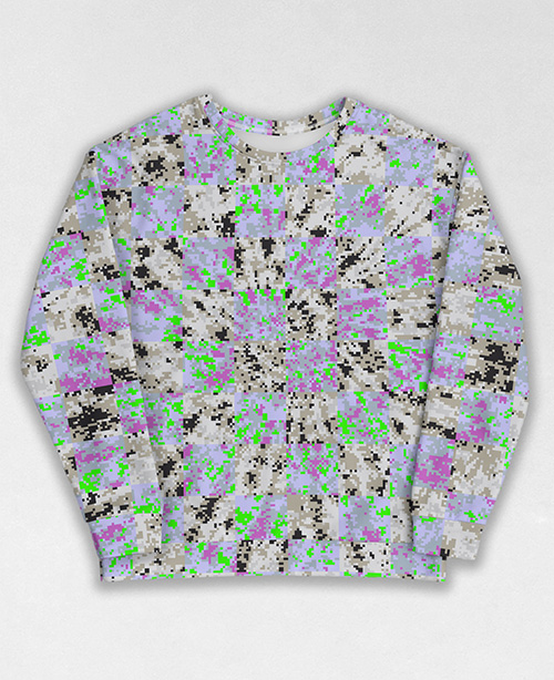 Tie-Dye-Camo Sweatshirt #0528. All over print, precision-cut, and hand-sewn. Super comfortable poly-cotton blend original Digital Camouflage designs by Dan Ellis vague.paris