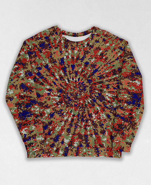 Tie-Dye-Camo Sweatshirt #0533. All over print, precision-cut, and hand-sewn. Super comfortable poly-cotton blend original Digital Camouflage designs by Dan Ellis vague.paris