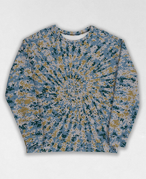 Tie-Dye-Camo Sweatshirt #0534. All over print, precision-cut, and hand-sewn. Super comfortable poly-cotton blend original Digital Camouflage designs by Dan Ellis vague.paris