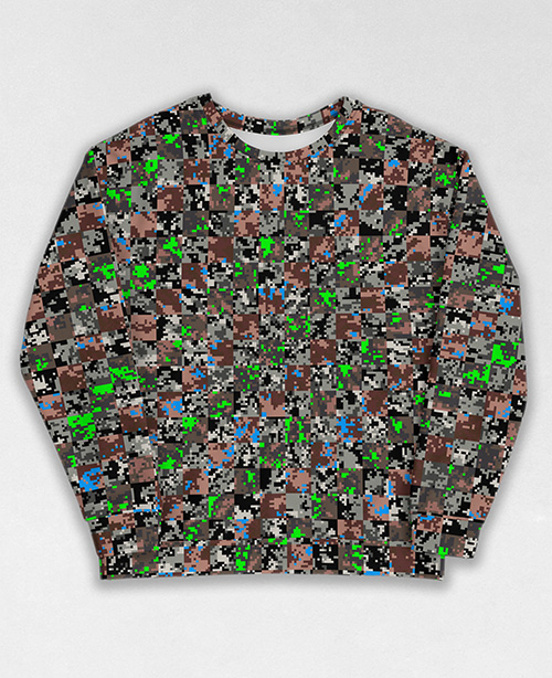 Tie-Dye-Camo Sweatshirt #0540. All over print, precision-cut, and hand-sewn. Super comfortable poly-cotton blend original Digital Camouflage designs by Dan Ellis vague.paris