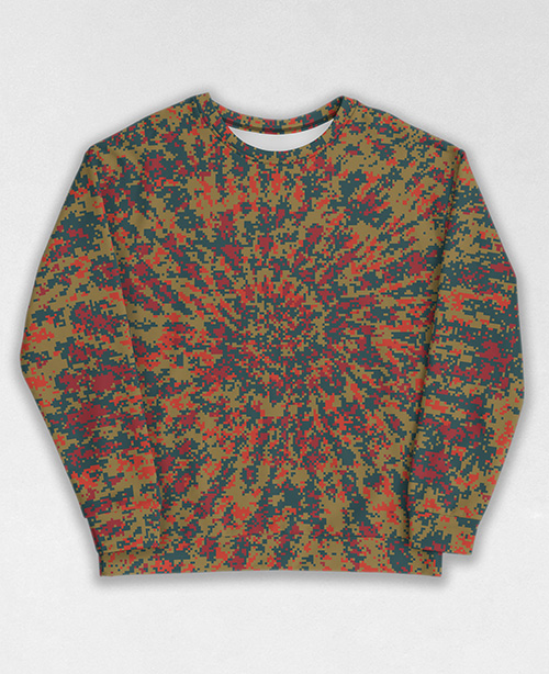 Tie-Dye-Camo Sweatshirt #0542. All over print, precision-cut, and hand-sewn. Super comfortable poly-cotton blend original Digital Camouflage designs by Dan Ellis vague.paris