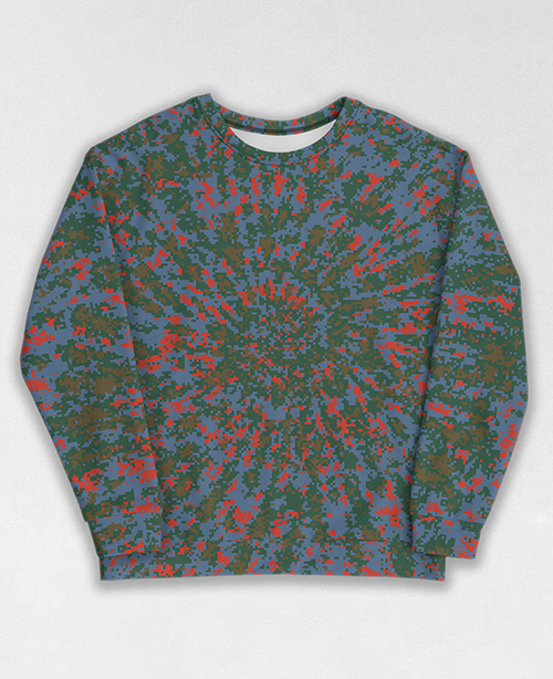 Tie-Dye-Camo Sweatshirt #0543. All over print, precision-cut, and hand-sewn. Super comfortable poly-cotton blend original Digital Camouflage designs by Dan Ellis vague.paris