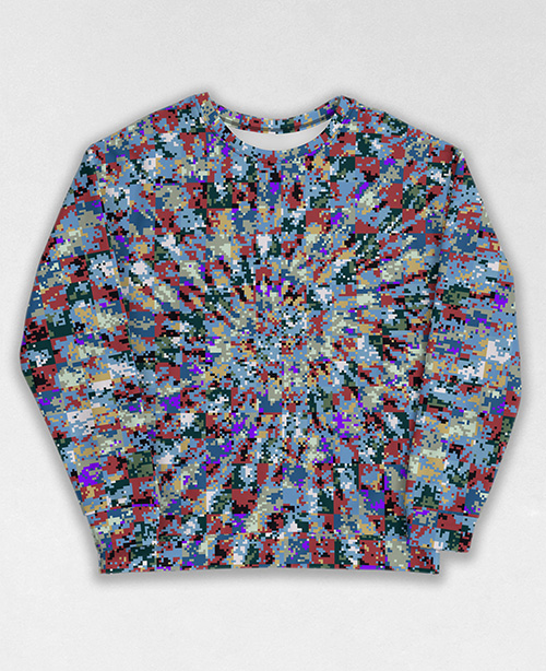 Tie-Dye-Camo Sweatshirt #0544. All over print, precision-cut, and hand-sewn. Super comfortable poly-cotton blend original Digital Camouflage designs by Dan Ellis vague.paris