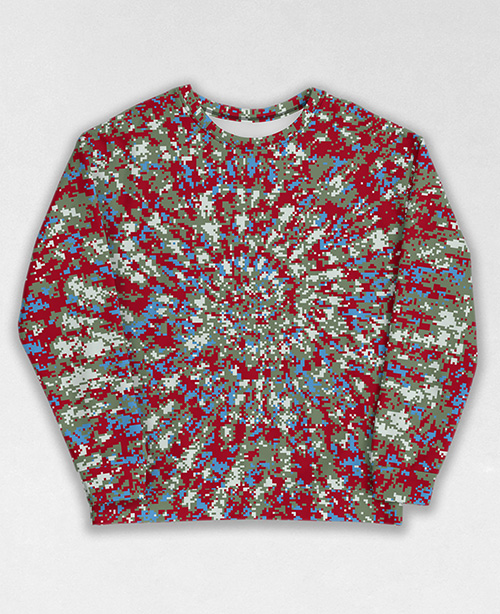 Tie-Dye-Camo Sweatshirt #0546. All over print, precision-cut, and hand-sewn. Super comfortable poly-cotton blend original Digital Camouflage designs by Dan Ellis vague.paris