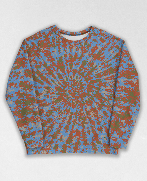 Tie-Dye-Camo Sweatshirt #0548. All over print, precision-cut, and hand-sewn. Super comfortable poly-cotton blend original Digital Camouflage designs by Dan Ellis vague.paris