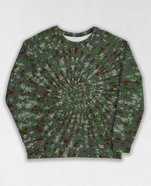 Tie-Dye-Camo Sweatshirt #0549. All over print, precision-cut, and hand-sewn. Super comfortable poly-cotton blend original Digital Camouflage designs by Dan Ellis vague.paris