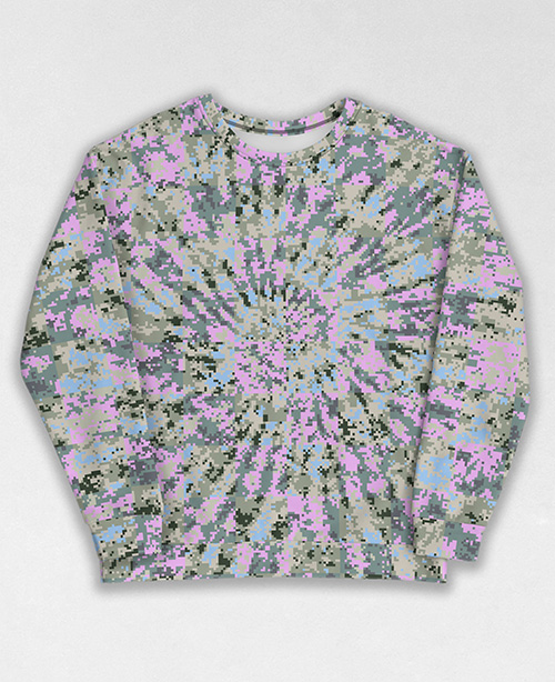 Tie-Dye-Camo Sweatshirt #0551. All over print, precision-cut, and hand-sewn. Super comfortable poly-cotton blend original Digital Camouflage designs by Dan Ellis vague.paris