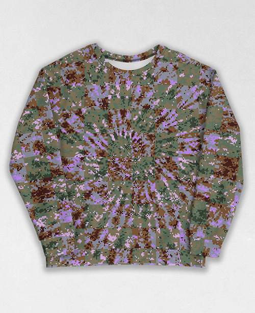 Tie-Dye-Camo Sweatshirt #0557. All over print, precision-cut, and hand-sewn. Super comfortable poly-cotton blend original Digital Camouflage designs by Dan Ellis vague.paris