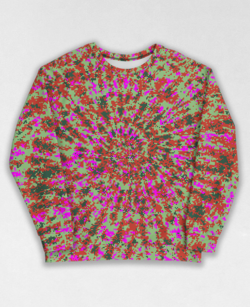 Tie-Dye-Camo Sweatshirt #0565. All over print, precision-cut, and hand-sewn. Super comfortable poly-cotton blend original Digital Camouflage designs by Dan Ellis vague.paris