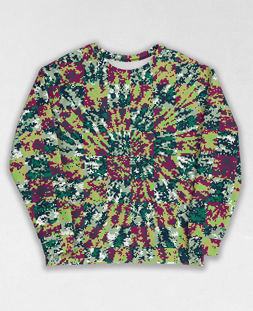 Tie-Dye-Camo Sweatshirt #0569. All over print, precision-cut, and hand-sewn. Super comfortable poly-cotton blend original Digital Camouflage designs by Dan Ellis vague.paris