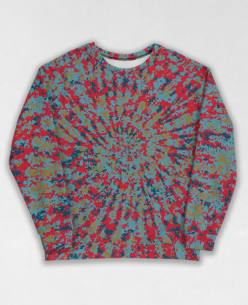 Tie-Dye-Camo Sweatshirt #0573. All over print, precision-cut, and hand-sewn. Super comfortable poly-cotton blend original Digital Camouflage designs by Dan Ellis vague.paris