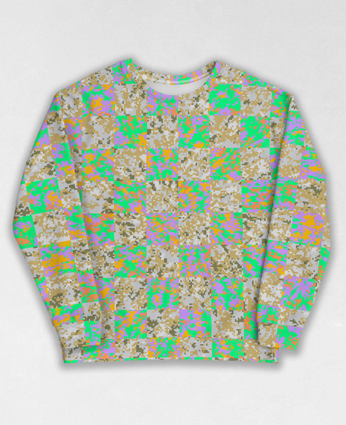 Tie-Dye-Camo Sweatshirt #0574. All over print, precision-cut, and hand-sewn. Super comfortable poly-cotton blend original Digital Camouflage designs by Dan Ellis vague.paris