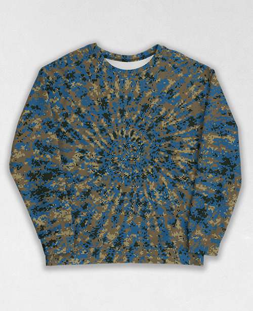 Tie-Dye-Camo Sweatshirt #0585. All over print, precision-cut, and hand-sewn. Super comfortable poly-cotton blend original Digital Camouflage designs by Dan Ellis vague.paris