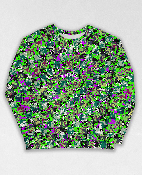 Tie-Dye-Camo Sweatshirt #0589. All over print, precision-cut, and hand-sewn. Super comfortable poly-cotton blend original Digital Camouflage designs by Dan Ellis vague.paris