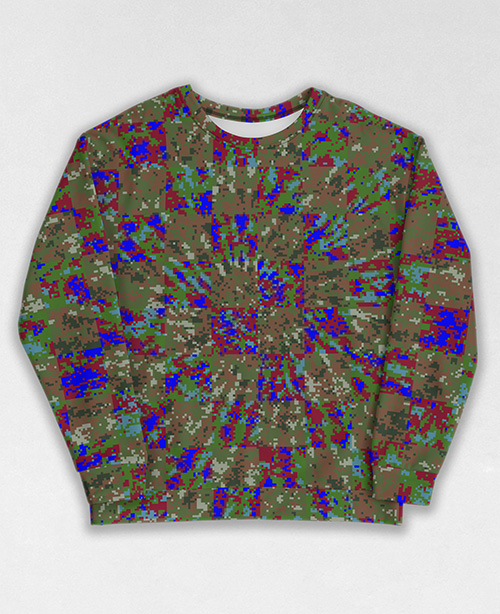 Tie-Dye-Camo Sweatshirt #0595. All over print, precision-cut, and hand-sewn. Super comfortable poly-cotton blend original Digital Camouflage designs by Dan Ellis vague.paris