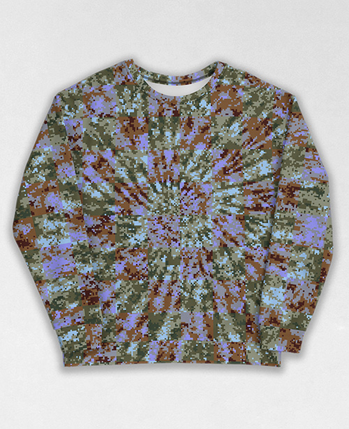 Tie-Dye-Camo Sweatshirt #0599. All over print, precision-cut, and hand-sewn. Super comfortable poly-cotton blend original Digital Camouflage designs by Dan Ellis vague.paris