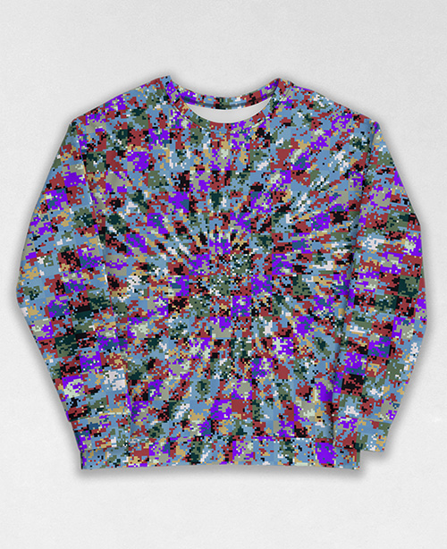 Tie-Dye-Camo Sweatshirt #0608. All over print, precision-cut, and hand-sewn. Super comfortable poly-cotton blend original Digital Camouflage designs by Dan Ellis vague.paris