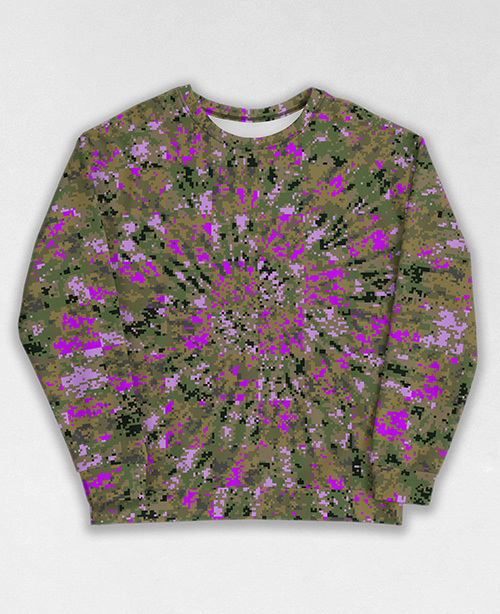 Tie-Dye-Camo Sweatshirt #0611. All over print, precision-cut, and hand-sewn. Super comfortable poly-cotton blend original Digital Camouflage designs by Dan Ellis vague.paris