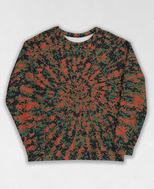 Tie-Dye-Camo Sweatshirt #0617. All over print, precision-cut, and hand-sewn. Super comfortable poly-cotton blend original Digital Camouflage designs by Dan Ellis vague.paris