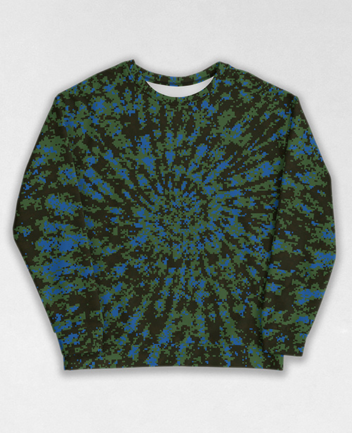 Tie-Dye-Camo Sweatshirt #0618. All over print, precision-cut, and hand-sewn. Super comfortable poly-cotton blend original Digital Camouflage designs by Dan Ellis vague.paris