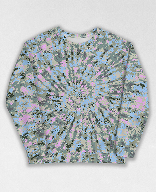 Tie-Dye-Camo Sweatshirt #0622. All over print, precision-cut, and hand-sewn. Super comfortable poly-cotton blend original Digital Camouflage designs by Dan Ellis vague.paris