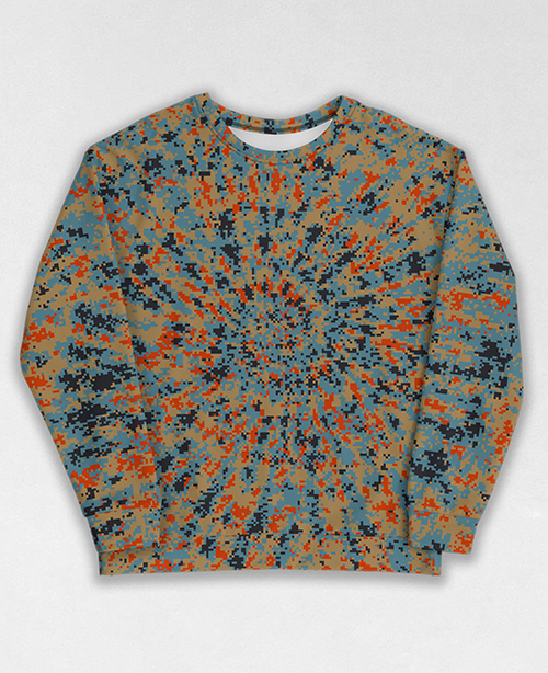 Tie-Dye-Camo Sweatshirt #0631. All over print, precision-cut, and hand-sewn. Super comfortable poly-cotton blend original Digital Camouflage designs by Dan Ellis vague.paris