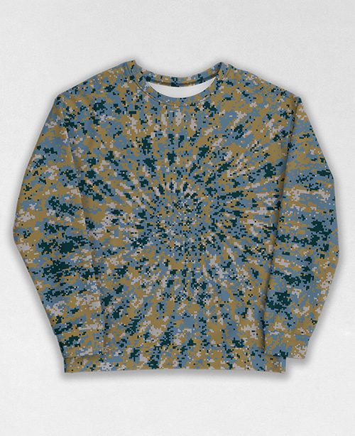 Tie-Dye-Camo Sweatshirt #0634. All over print, precision-cut, and hand-sewn. Super comfortable poly-cotton blend original Digital Camouflage designs by Dan Ellis vague.paris