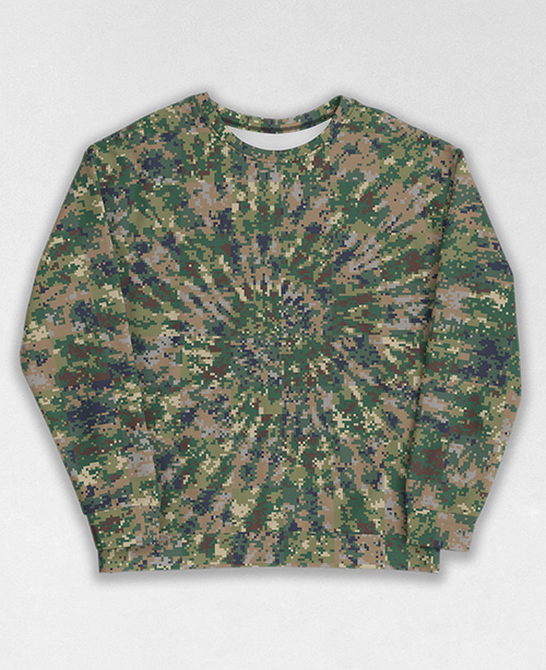 Tie-Dye-Camo Sweatshirt #0639. All over print, precision-cut, and hand-sewn. Super comfortable poly-cotton blend original Digital Camouflage designs by Dan Ellis vague.paris