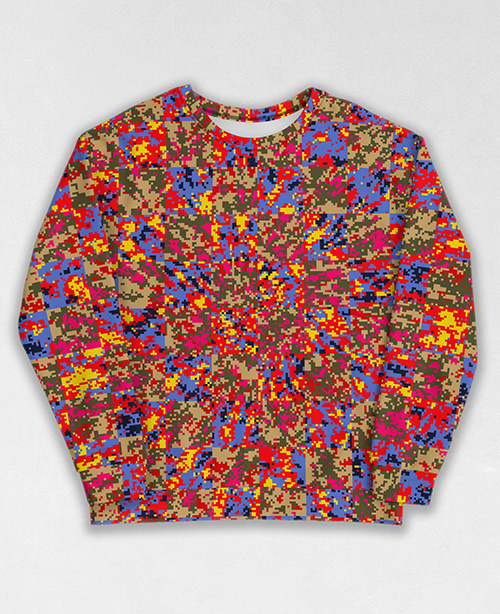 Tie-Dye-Camo Sweatshirt #0640. All over print, precision-cut, and hand-sewn. Super comfortable poly-cotton blend original Digital Camouflage designs by Dan Ellis vague.paris