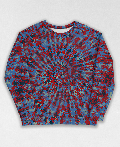 Tie-Dye-Camo Sweatshirt #0641. All over print, precision-cut, and hand-sewn. Super comfortable poly-cotton blend original Digital Camouflage designs by Dan Ellis vague.paris